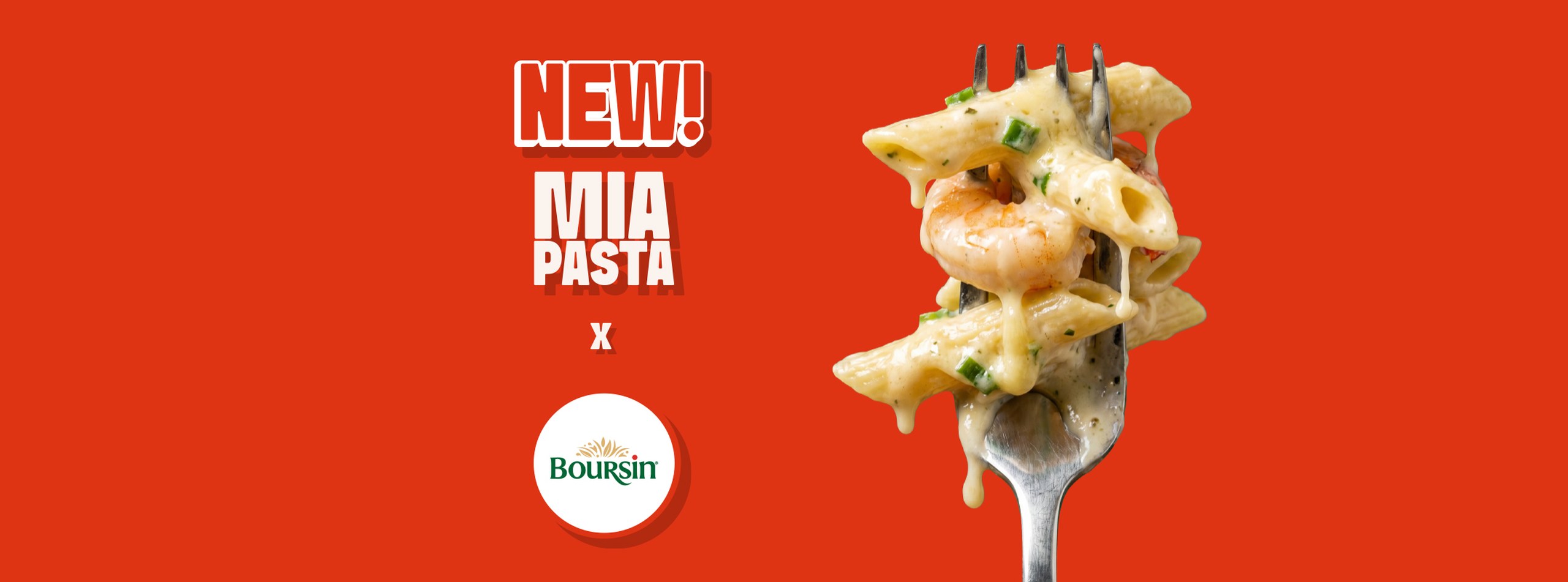 Boursin and pasta with shrimp in Mia Pasta’s new creamy dish.